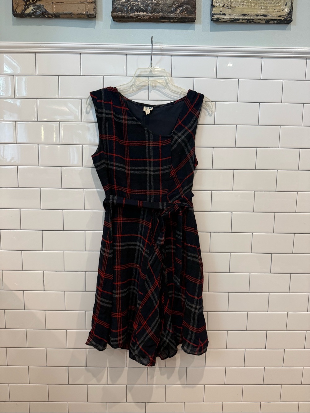 Edme & Esyllte (Anthropologie) Sleeveless Plaid Midi Dress with Waist Tie